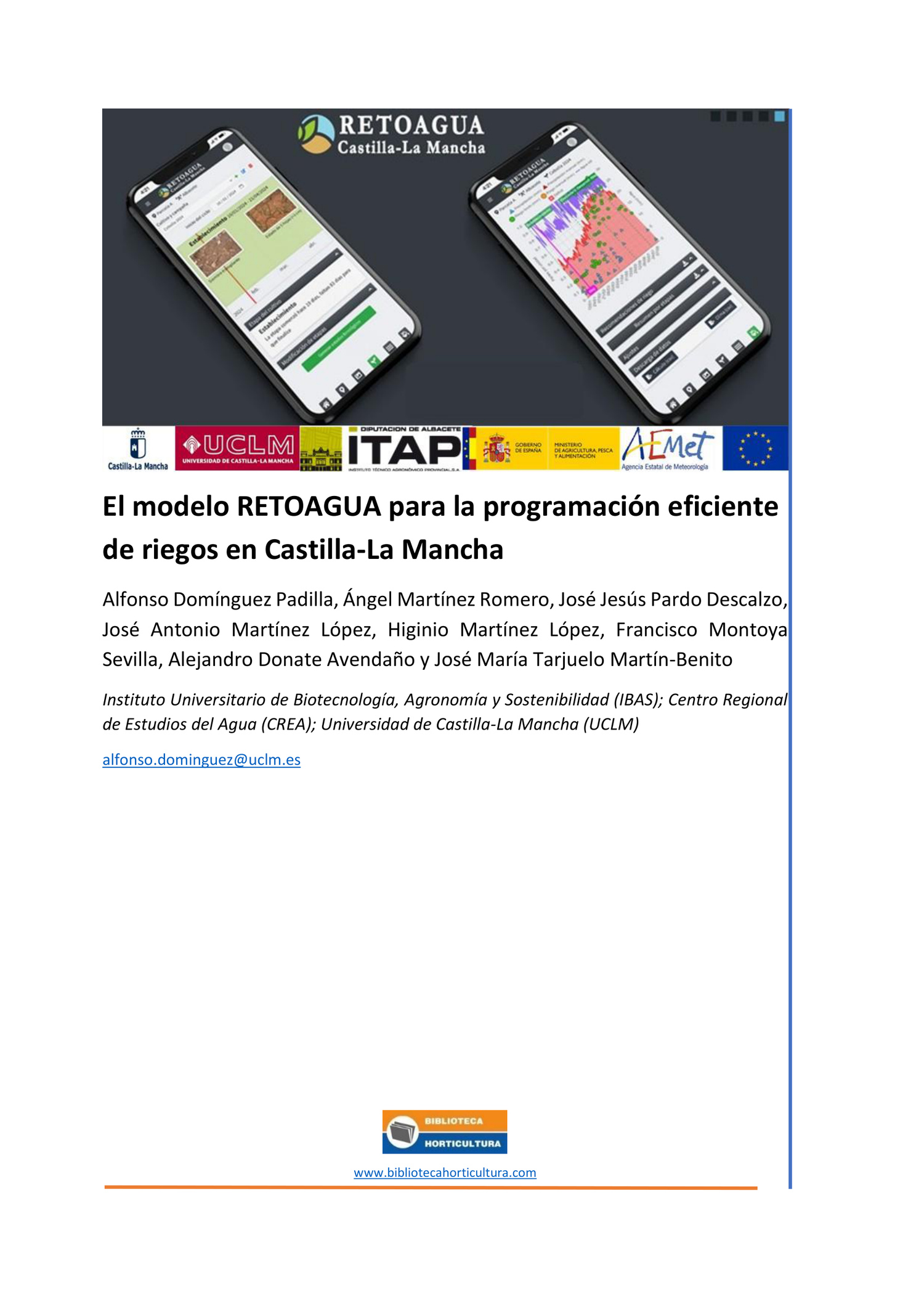 El modelo RETOAGUA para la programación eficiente de riegos en Castilla-La Mancha